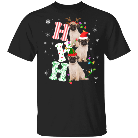 Christmas Santa Shirt Ho Ho Ho Funny Christmas Light Santa Elf Reindeer Pug Dog Lover Gifts T-Shirt - Macnystore