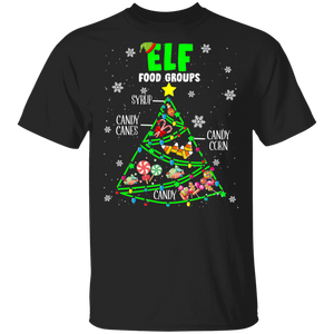 Christmas Elf Shirt Elf Food Groups Funny Christmas Light Elf Buddy Pajama X-mas Candy Lover Gifts T-Shirt - Macnystore