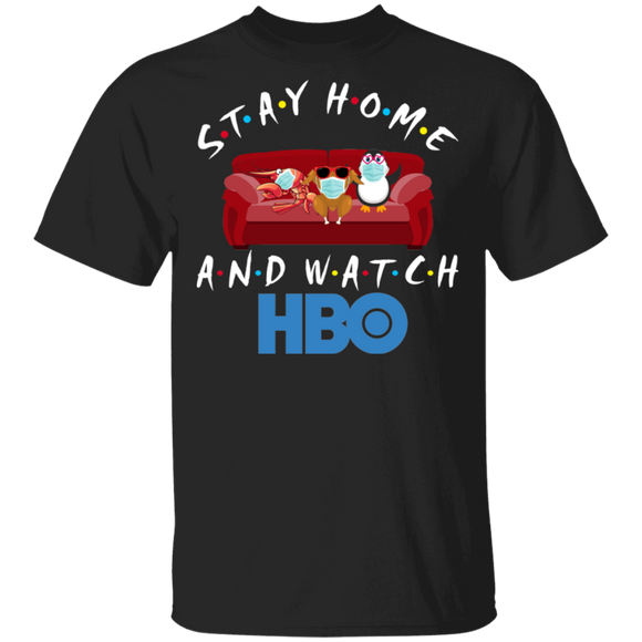 Stay Home And Watch HBO Funny Shrimp Turkey Penguin Sit On Sofa Shirt Matching HBO TV Show Lover Fans Gifts T-Shirt - Macnystore