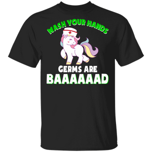 Wash Your Hand Germs Are Baaaad Cute Unicorn Wearing Nurse Hat Shirt Matching Unicorn Lover Nurse Doctor Gifts T-Shirt - Macnystore