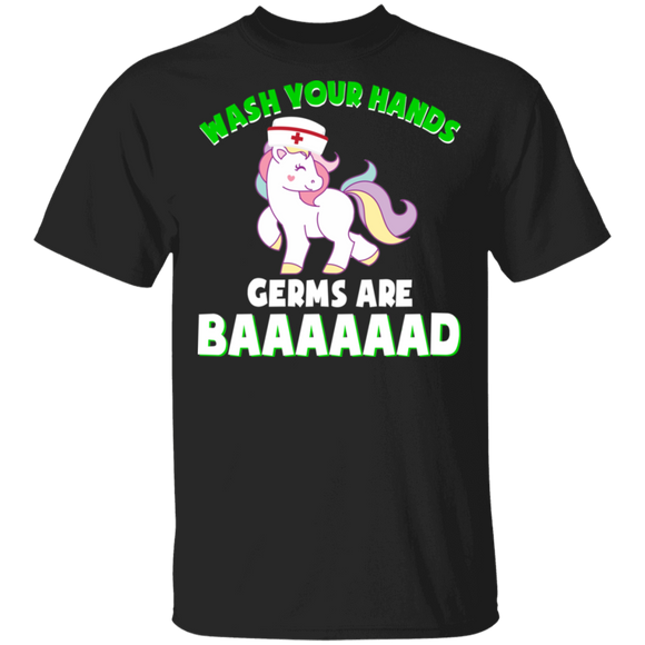 Wash Your Hand Germs Are Baaaad Cute Unicorn Wearing Nurse Hat Shirt Matching Unicorn Lover Nurse Doctor Gifts T-Shirt - Macnystore