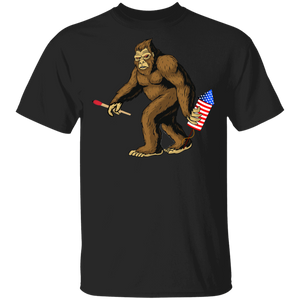 Funny Bigfoot Holding American Flag Rocket 4th Of July Independence Day Gifts T-Shirt - Macnystore