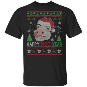 Christmas Cow Shirt Happy Moo Year Cool New Year Christmas Cow Lover Farmer Gifts Christmas T-Shirt - Macnystore