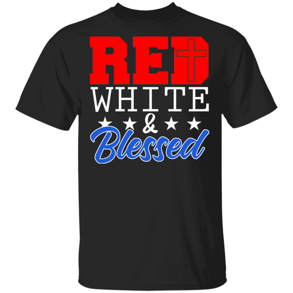 Red White And Blessed Cool Christ Cross 4th Of July Christian Gifts T-Shirt - Macnystore