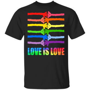 Love Is Love Cool Pride LGBT Flag Holding Hands Proud LGBT Gay Lesbian Gifts T-Shirt - Macnystore