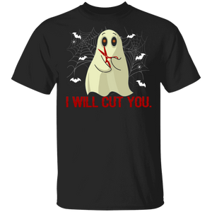 I Will Cut You Funny Halloween Ghost Scissors Hair Stylist Gifts T-Shirt - Macnystore