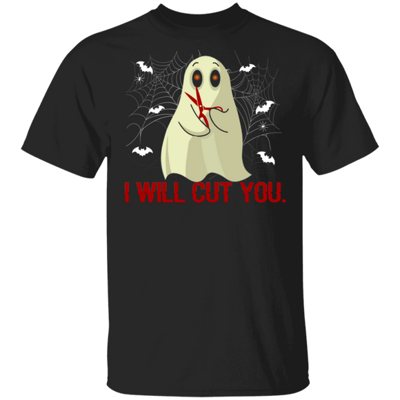 I Will Cut You Funny Halloween Ghost Scissors Hair Stylist Gifts T-Shirt - Macnystore