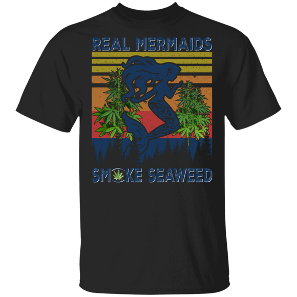 Vintage Retro Real Mermaids Smoke Seaweed Funny Mermaid Weed Cannabis Smoker Smoking Gifts T-Shirt - Macnystore