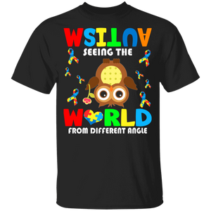 Autism Seeing The World From Different Angel Cute Owl Awesome Autism Awareness Autistic Children Autism Patient Kids Women Men Gifts Youth T-Shirt - Macnystore