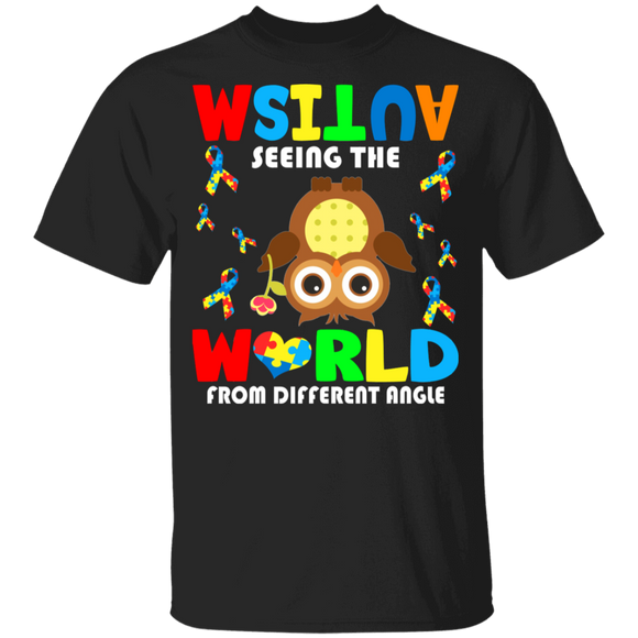 Autism Seeing The World From Different Angel Cute Owl Awesome Autism Awareness Autistic Children Autism Patient Kids Women Men Gifts Youth T-Shirt - Macnystore