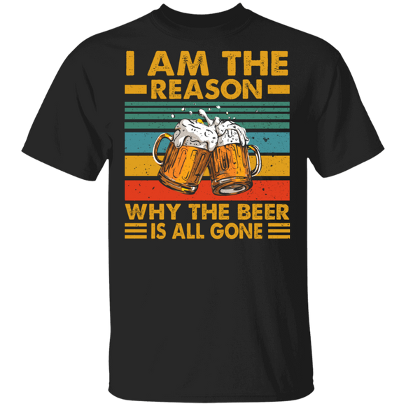 Vintage Retro I Am The Reason Why The Beer Is All Gone Cool Glasses Of Beer Shirt Matching Beer Lover Drinker Gifts T-Shirt - Macnystore