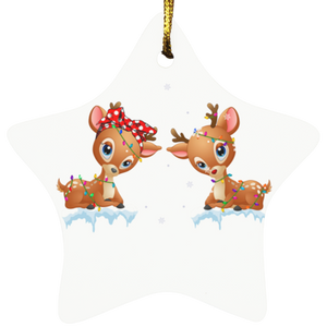 Christmas Ornament Christmas Reindeer Shirt Rudolph and Clarice Cute Christmas Lights Kids Girls Reindeer Lover Gifts Decorative Hanging Ornaments SUBORNS Star Ornament - Macnystore