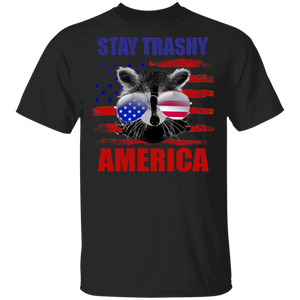 Stay Trashy America Cool American Flag Raccoon 4th Of July Independence Day Gifts T-Shirt - Macnystore