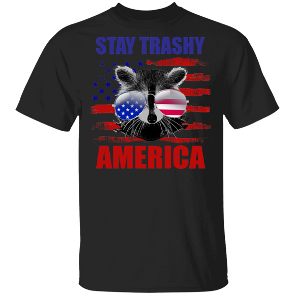 Stay Trashy America Cool American Flag Raccoon 4th Of July Independence Day Gifts T-Shirt - Macnystore