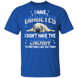 I Have Diabetes I Don't Have The Energy To Pretend I Like You Today Cute Pug Shirt Blue Ribbon Diabetes Awareness Gifts T-Shirt - Macnystore