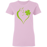 Dabbing Shamrock Cat Heart St Patrick's Day Irish Gifts Ladies T-Shirt - Macnystore