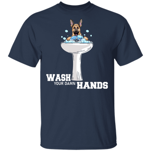 Wash Your Damn Hands Funny German Shepherd And Hand Sink Shirt Matching German Shepherd Dog Lover Owner Gifts T-Shirt - Macnystore