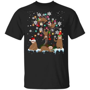 Christmas Sloth Shirt Sloth Christmas Tree Funny Christmas Lights Sloth Lover Gifts Christmas T-Shirt - Macnystore