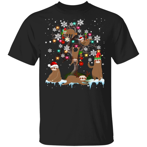 Christmas Sloth Shirt Sloth Christmas Tree Funny Christmas Lights Sloth Lover Gifts Christmas T-Shirt - Macnystore