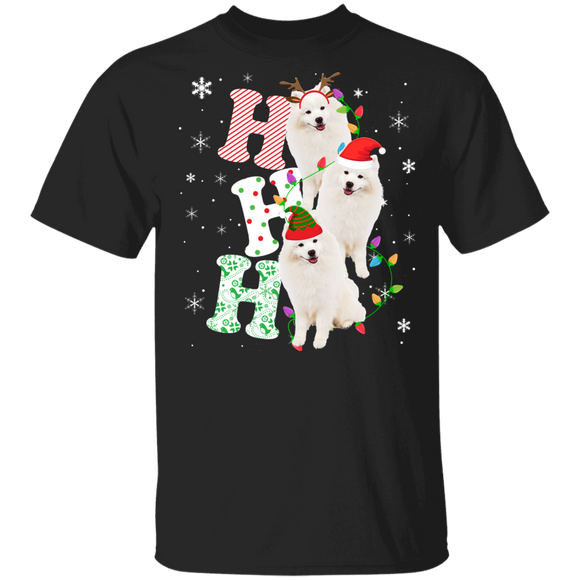 Christmas Santa Shirt Ho Ho Ho Funny Christmas Light Santa Elf Reindeer Samoyed Dog Lover Gifts T-Shirt - Macnystore