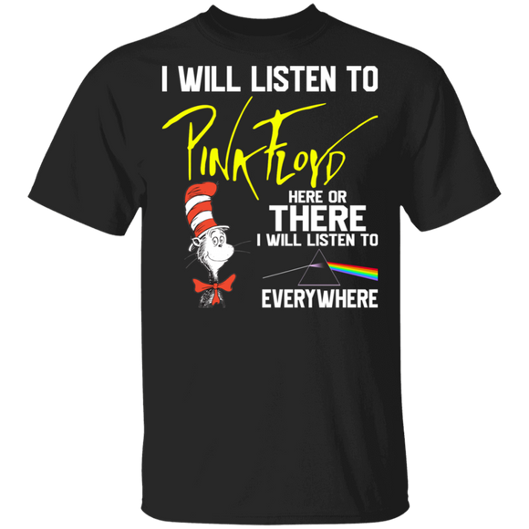 I Will Listen To Pink Floyd Cute Cat In The Hat Pink Floyd Rock Band Shirt T-Shirt - Macnystore