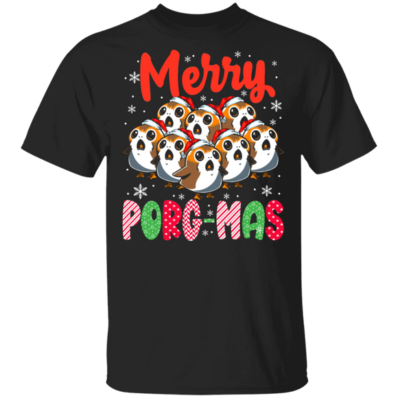 Christmas Movie Lover Shirt Merry Porg-Mas Cute Christmas Santa Porg Movie Character Lover Gifts Christmas T-Shirt - Macnystore
