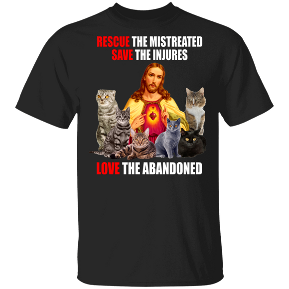 Cat Lover Christian Shirt Rescue The Mistreated Save The Injures Love The Abandoned Cool Cat Jesus Christian Lover Gifts T-Shirt - Macnystore