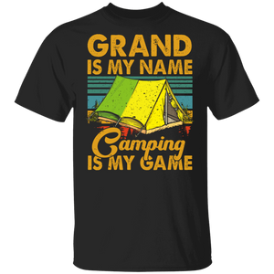 Vintage Retro Grand Is My Name Camping Is My Game Camping Lover Father's Day Grandpa Gifts T-Shirt - Macnystore