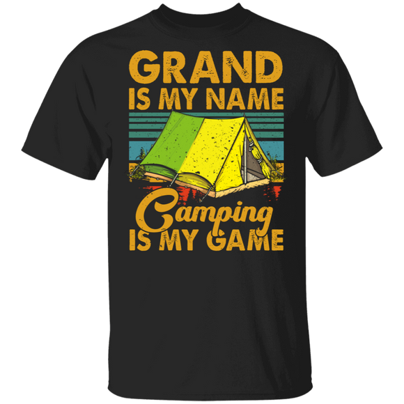 Vintage Retro Grand Is My Name Camping Is My Game Camping Lover Father's Day Grandpa Gifts T-Shirt - Macnystore