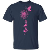 Believe In Breast Cancer Awareness Cute Pink Sunflower Butterfly Ribbon Matching Breast Cancer Patient Supporter Women Gifts T-Shirt - Macnystore