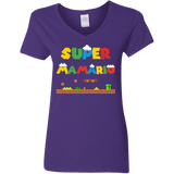 Super Mamario Funny Gamer Nerd Mushroom Ladies V-Neck T-Shirt - Macnystore