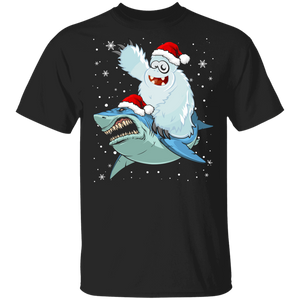 Christmas Yeti Lover Shirt Santa Yeti Ridding Shark Cute Christmas Santa Yeti Shark Lover Pajama Gifts T-Shirt - Macnystore