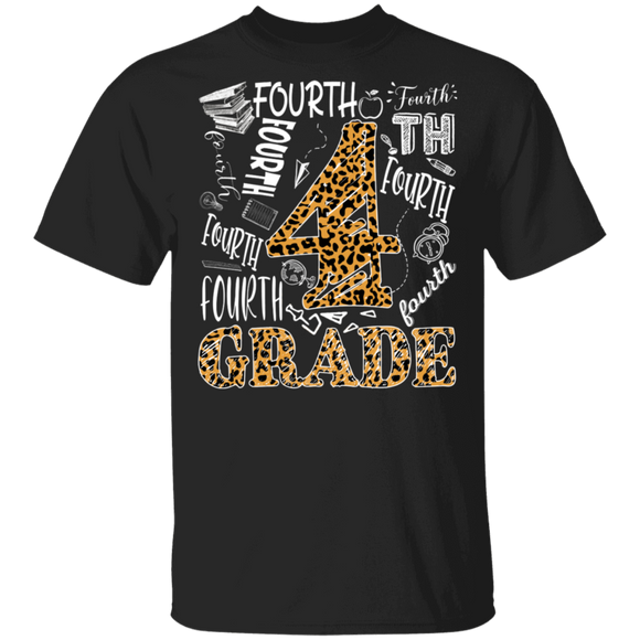 Leopard Print 4th Grade Back To School Student T-Shirt - Macnystore