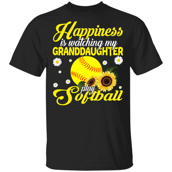 Happiness Is Watching My Granddaughter Play Softball Cool Sunflower Softball Ball Matching Softball Player Lover Fans Gifts T-Shirt - Macnystore