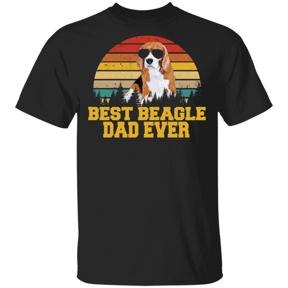 Vintage Retro Best Beagle Dad Ever Cool Beagle Wearing Cool Sunglasses Shirt Matching Beagle Lover Owner Fans Father's Day Gifts T-Shirt - Macnystore