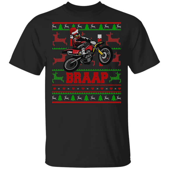 Christmas Motorcycle Shirt Braap Ugly Funny Christmas Sweater Santa Ridding Dirt Bike Motorcycle Motocross Lover Gifts T-Shirt - Macnystore
