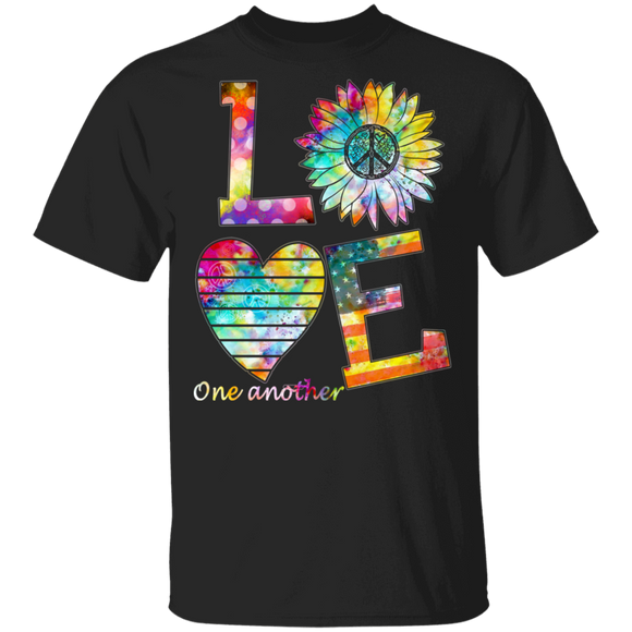 Love One Another Funny Hippie Sunflower American Flag Peace Sign Shirt Matching Hippie Lover American Gifts T-Shirt - Macnystore