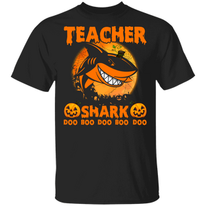 Teacher Shark Doo Boo Pumpkin Funny Halloween Teacher Gifts T-Shirt - Macnystore