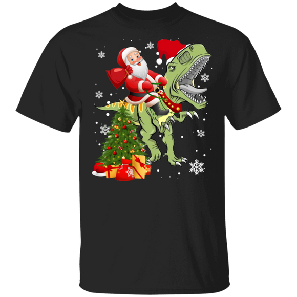 Christmas Santa Shirt Santa Riding T-Rex Funny Christmas T-Rex Lover Gifts Christmas T-Shirt - Macnystore