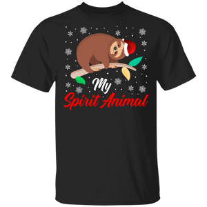 Christmas Sloth Shirt My Spirit Animal Funny Christmas Sloth Wearing Santa Hat Sloth Lover Gifts T-Shirt - Macnystore