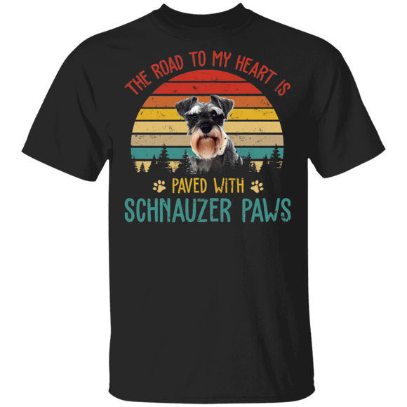 Vintage Retro The Road To My Heart Is Paved With Schnauzer Paws T-Shirt - Macnystore