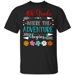 4th Grade Where The Adventure Begins Cute Back To School First Day Of School Student Teacher Gifts T-Shirt - Macnystore