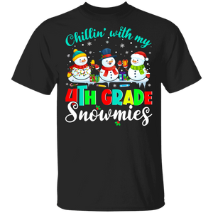 Christmas Snowman Shirt Chillin With My 4th Grade Sometimes Cool Christmas Teacher Gifts Christmas T-Shirt - Macnystore