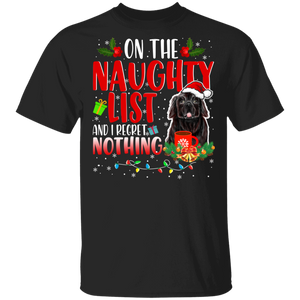 Christmas Dog Shirt On Naughty List And I Regret Nothing Funny Christmas Santa Black Newfoundland Dog Lover Gifts T-Shirt - Macnystore