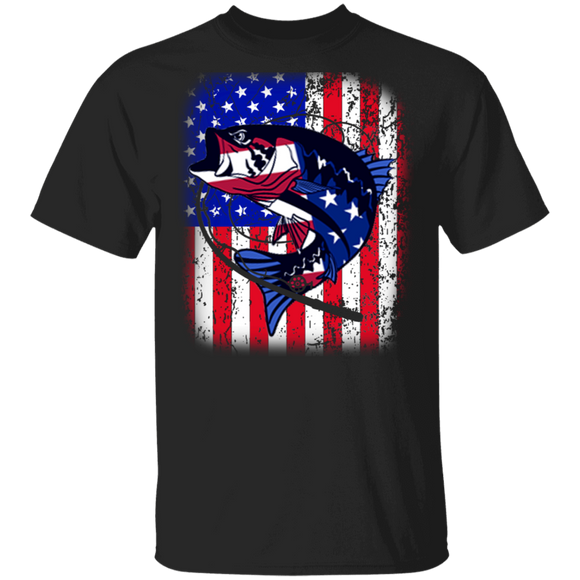 American Flag Fish Hooked Matching Fisher 4th Of July Independence Day Gifts T-Shirt - Macnystore