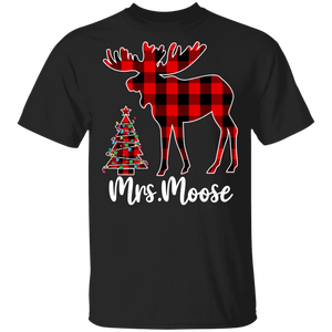 Christmas Moose Shirt Mrs. Moose Funny Christmas Moose Red Plaid Buffalo Matching Family Couple Pajama Gifts T-Shirt - Macnystore