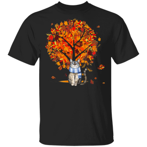 Maple Cat Leaf Fall Hello Autumn Funny Cat Kitten Lover Owner Gifts T-Shirt - Macnystore