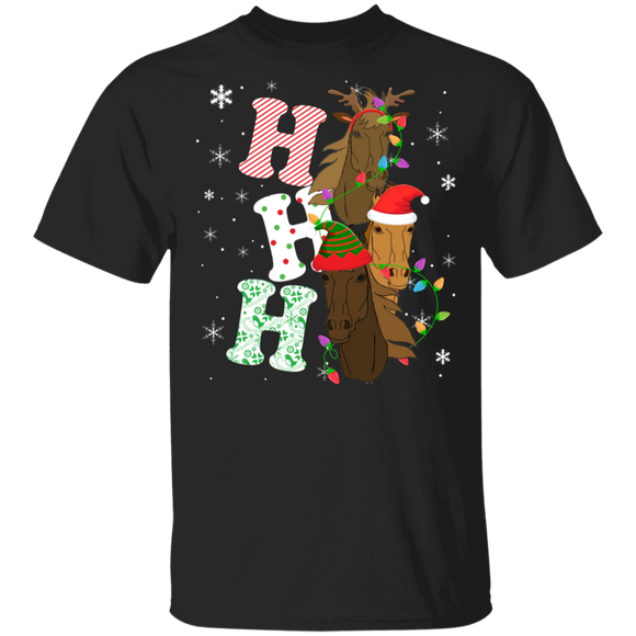 Christmas Santa Shirt Ho Ho Ho Funny Christmas Light Santa Elf Reindeer Horse Lover Farmer Gifts T-Shirt - Macnystore
