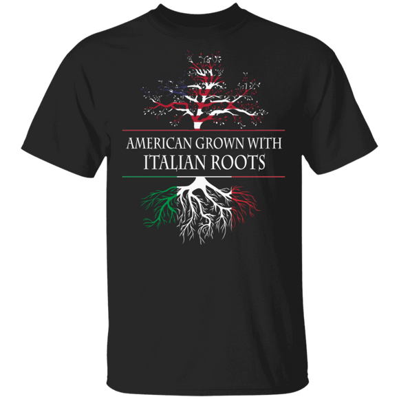 American Grown With Italian Roots Cool American-Italian Flag Tree Italy Gifts T-Shirt - Macnystore