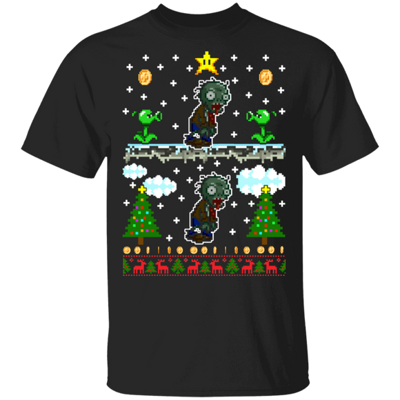 Christmas Gamer Shirt Plants Vs. Zombies Cool Ugly Christmas Sweater Plant Zombie Game Gamer Lover Gifts Christmas T-Shirt - Macnystore